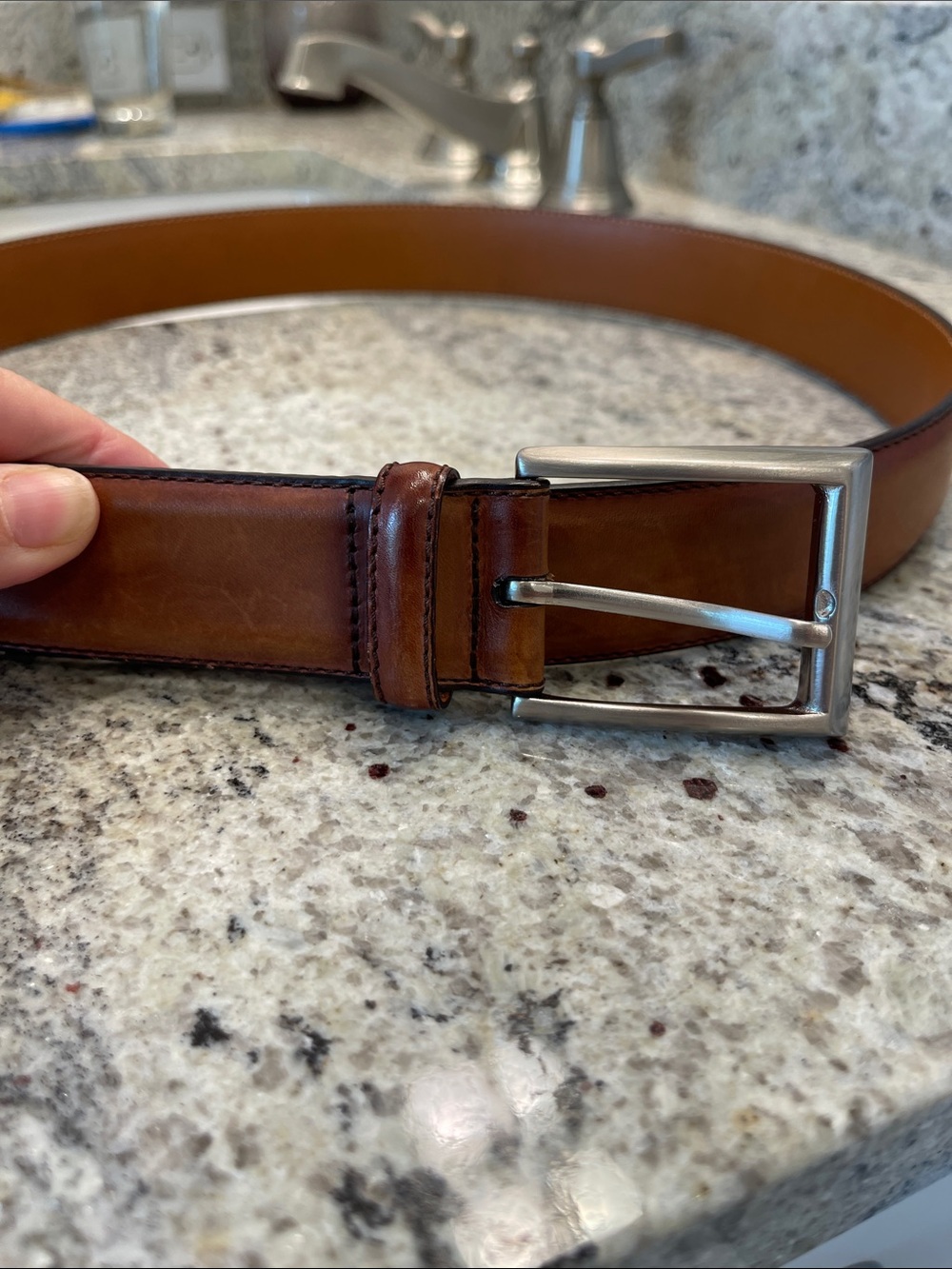 Magnanni Tan Leather Dress Belt with Stitched Edge size 38